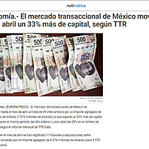 Economa.- El mercado transaccional de Mxico moviliza hasta abril un 33% ms de capital, segn TTR